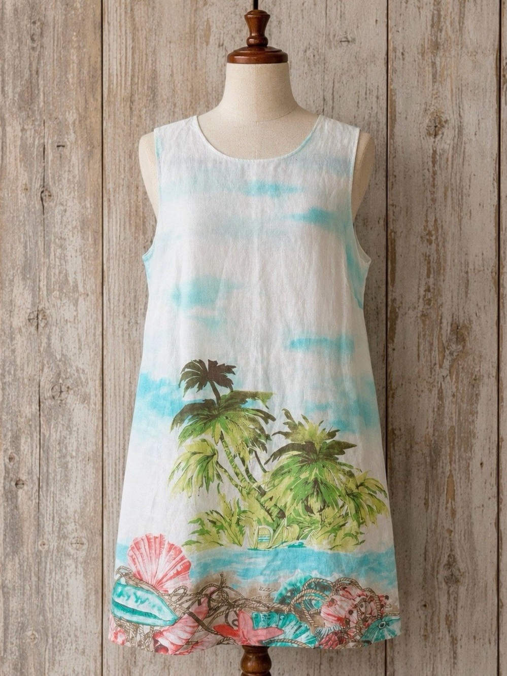 J. Jill Tropical Palm Print Linen Shift Dress Medium Vacation Beach Resort Hawai